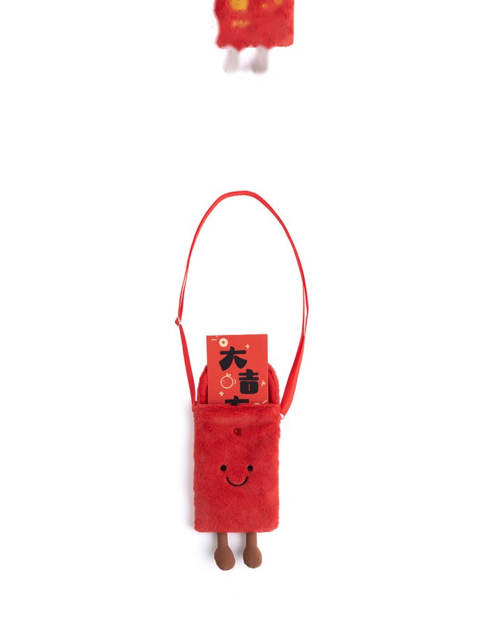 Red Envelope Plush Crossbody Bag