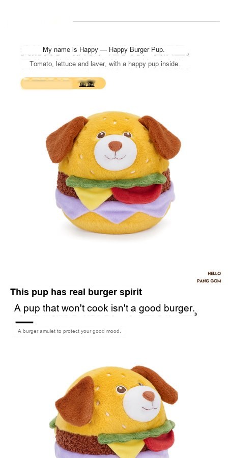 Happy Puppy Burger Plush Pillow