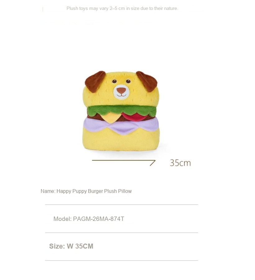 Happy Puppy Burger Plush Pillow